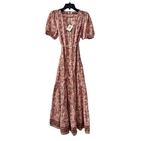 New Faherty Size S Orinda Floral Print Organic Cotton Maxi Dress Pink Multi - Picture 3 of 12